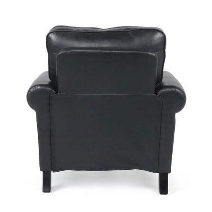 Fauteuil Club en Similicuir avec Clous Décoratifs – Marron Cognac / Marron Foncé / Noir Nuit, Siège Simple, Pieds en Bois de Bouleau