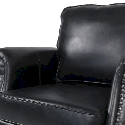 Fauteuil Club en Similicuir avec Clous Décoratifs – Marron Cognac / Marron Foncé / Noir Nuit, Siège Simple, Pieds en Bois de Bouleau