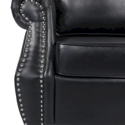 Fauteuil Club en Similicuir avec Clous Décoratifs – Marron Cognac / Marron Foncé / Noir Nuit, Siège Simple, Pieds en Bois de Bouleau