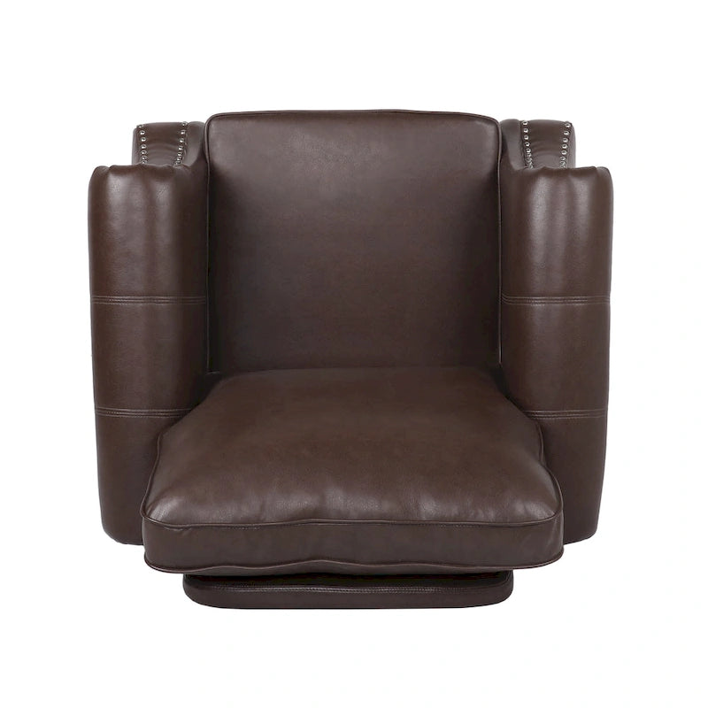 Fauteuil Club en Similicuir avec Clous Décoratifs – Marron Cognac / Marron Foncé / Noir Nuit, Siège Simple, Pieds en Bois de Bouleau