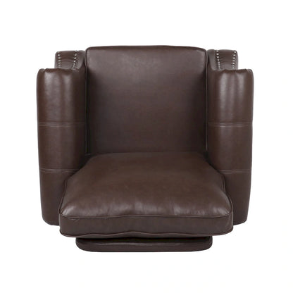 Fauteuil Club en Similicuir avec Clous Décoratifs – Marron Cognac / Marron Foncé / Noir Nuit, Siège Simple, Pieds en Bois de Bouleau