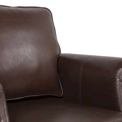 Fauteuil Club en Similicuir avec Clous Décoratifs – Marron Cognac / Marron Foncé / Noir Nuit, Siège Simple, Pieds en Bois de Bouleau