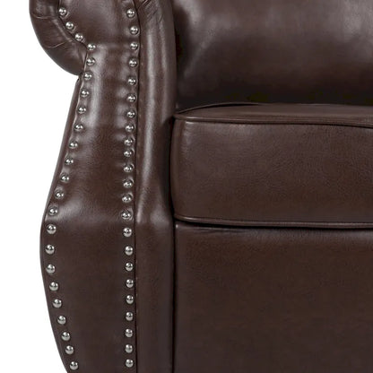 Fauteuil Club en Similicuir avec Clous Décoratifs – Marron Cognac / Marron Foncé / Noir Nuit, Siège Simple, Pieds en Bois de Bouleau