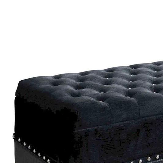 Banc de rangement avec siège capitonné et clous décoratifs – Noir, 2 places