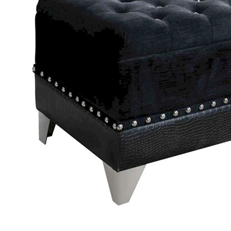 Banc de rangement avec siège capitonné et clous décoratifs – Noir, 2 places