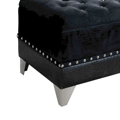 Banc de rangement avec siège capitonné et clous décoratifs – Noir, 2 places