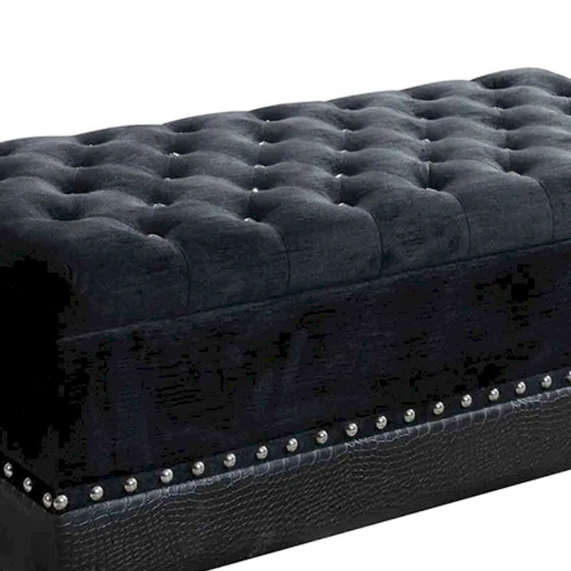 Banc de rangement avec siège capitonné et clous décoratifs – Noir, 2 places
