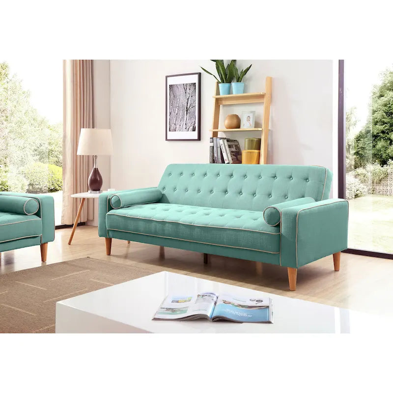 Canapé convertible en polyester – Style capitonné moderne, couchage 1 à 2 personnes, disponible en orange / sarcelle / jaune / gris