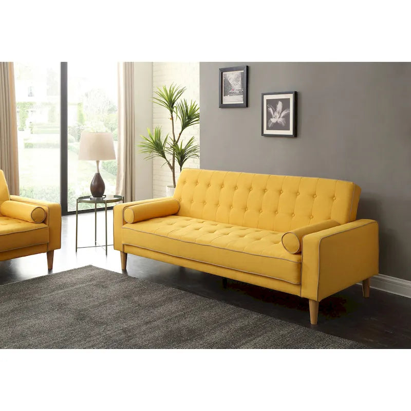 Canapé convertible en polyester – Style capitonné moderne, couchage 1 à 2 personnes, disponible en orange / sarcelle / jaune / gris