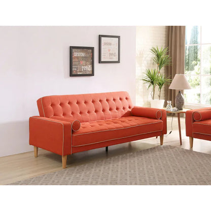 Canapé convertible en polyester – Style capitonné moderne, couchage 1 à 2 personnes, disponible en orange / sarcelle / jaune / gris