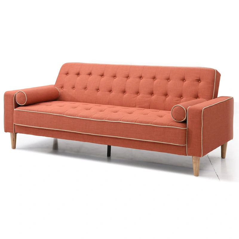 Canapé convertible en polyester – Style capitonné moderne, couchage 1 à 2 personnes, disponible en orange / sarcelle / jaune / gris