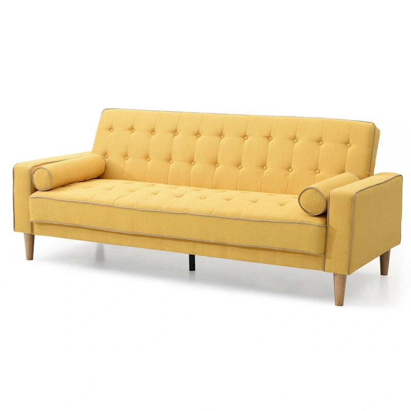 Canapé convertible en polyester – Style capitonné moderne, couchage 1 à 2 personnes, disponible en orange / sarcelle / jaune / gris