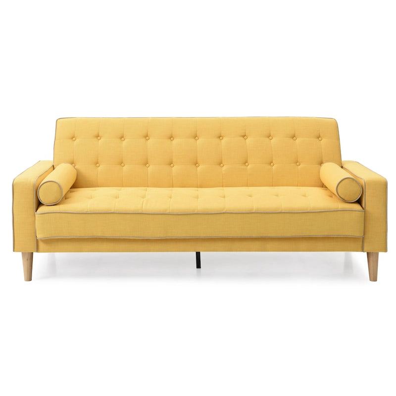 Canapé convertible en polyester – Style capitonné moderne, couchage 1 à 2 personnes, disponible en orange / sarcelle / jaune / gris