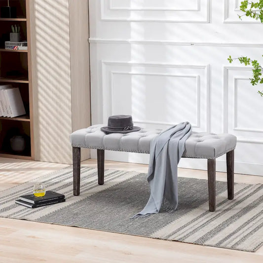 Banc capitonné en velours – Plusieurs coloris, pieds en bois, 2 places