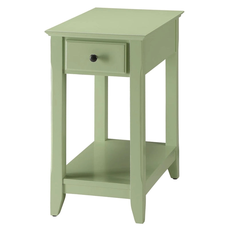 Table d'appoint étroite en bois avec tiroir et étagère ouverte – Vert / Blanc / Marron / Gris, utilisation 1 personne