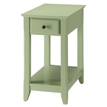 Table d'appoint étroite en bois avec tiroir et étagère ouverte – Vert / Blanc / Marron / Gris, utilisation 1 personne