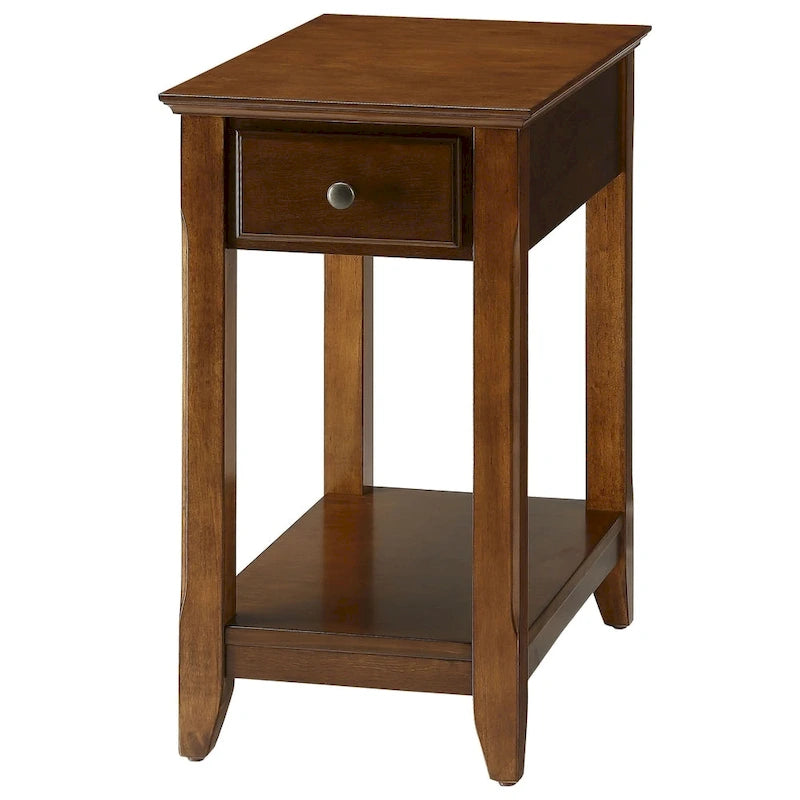 Table d'appoint étroite en bois avec tiroir et étagère ouverte – Vert / Blanc / Marron / Gris, utilisation 1 personne