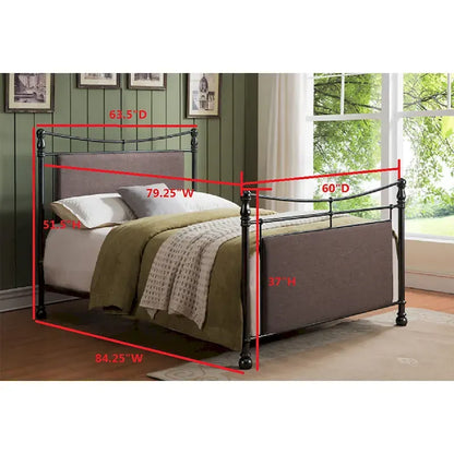 Cadre de lit en tissu marron et métal étain arqué – Grand lit / Très grand lit / Très très grand lit, 1 à 2 places