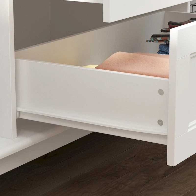 Armoire en bois blanc – Style traditionnel, 4 portes, 2 tiroirs, pour 1 personne