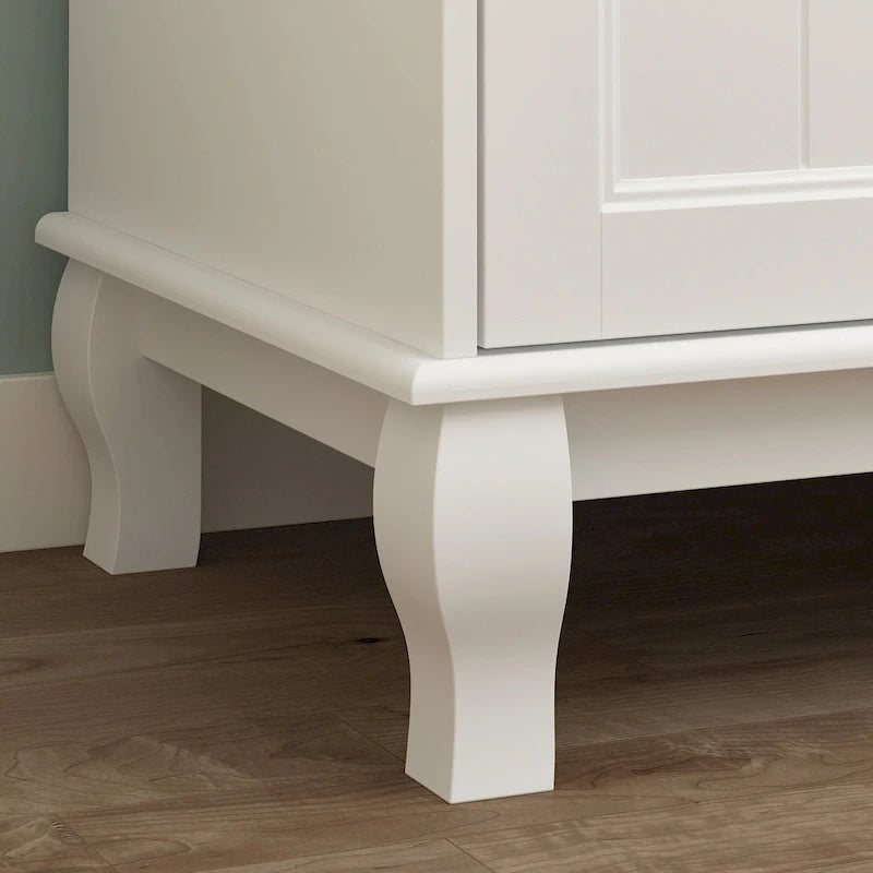 Armoire en bois blanc – Style traditionnel, 4 portes, 2 tiroirs, pour 1 personne