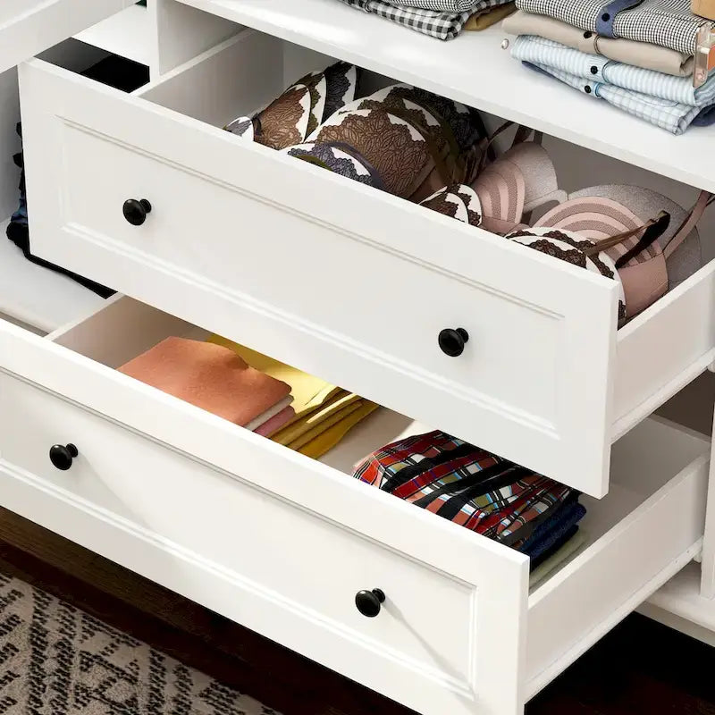 Armoire en bois blanc – Style traditionnel, 4 portes, 2 tiroirs, pour 1 personne
