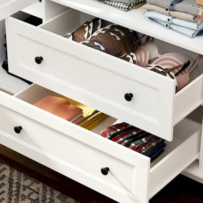 Armoire en bois blanc – Style traditionnel, 4 portes, 2 tiroirs, pour 1 personne