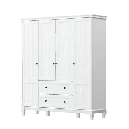 Armoire en bois blanc – Style traditionnel, 4 portes, 2 tiroirs, pour 1 personne