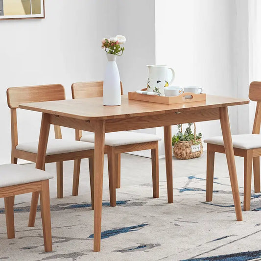  Natural Solid Oak Wood Telescopic Meet Dining Table - N/A