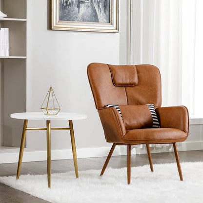 Fauteuil d'appoint à oreilles en similicuir – Marron / Beige / Gris, Une place