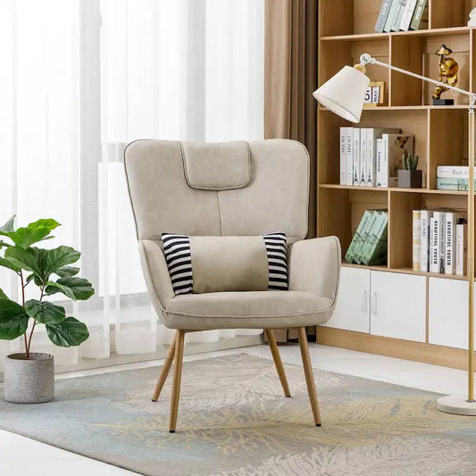 Fauteuil d'appoint à oreilles en similicuir – Marron / Beige / Gris, Une place