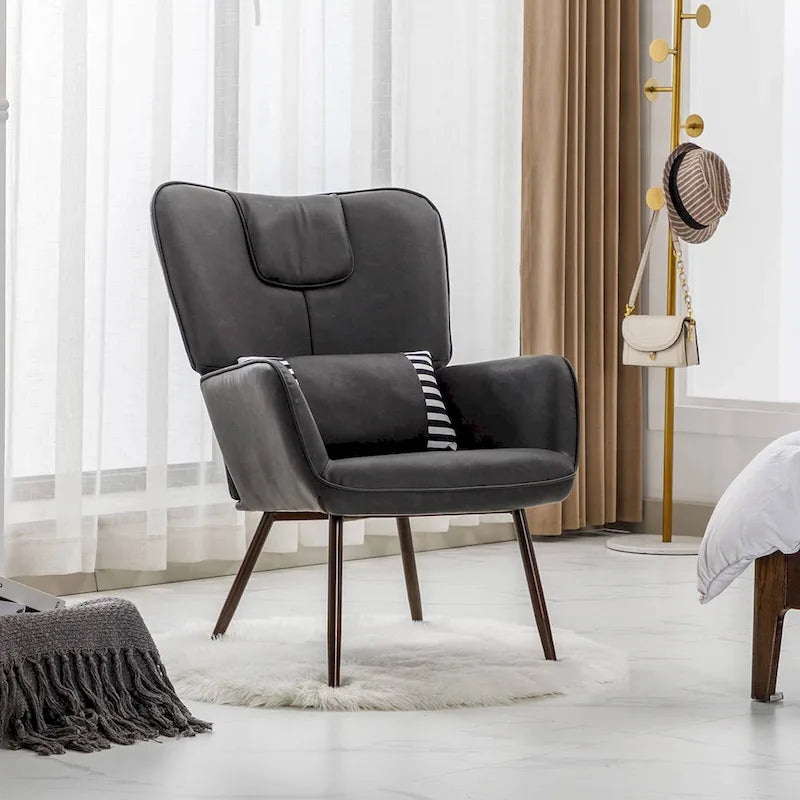 Fauteuil d'appoint à oreilles en similicuir – Marron / Beige / Gris, Une place