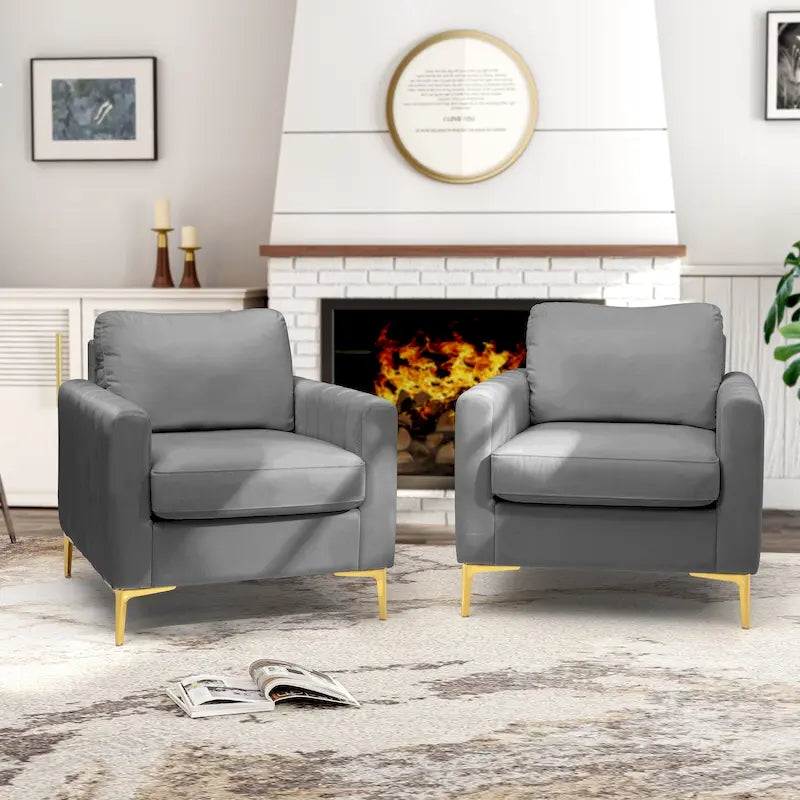 Fauteuil d'appoint club en velours gris/beige – À l'unité ou en lot de 2