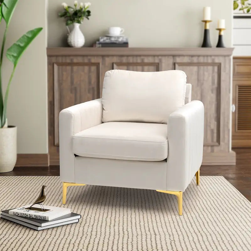 Fauteuil d'appoint club en velours gris/beige – À l'unité ou en lot de 2