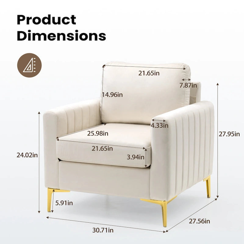 Fauteuil d'appoint club en velours gris/beige – À l'unité ou en lot de 2