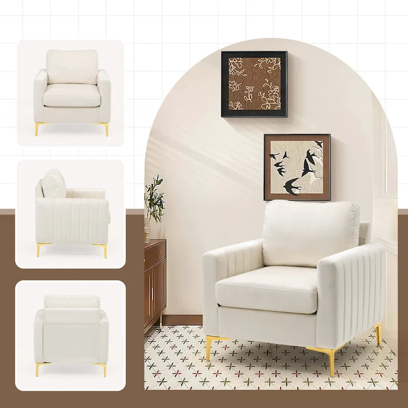 Fauteuil d'appoint club en velours gris/beige – À l'unité ou en lot de 2