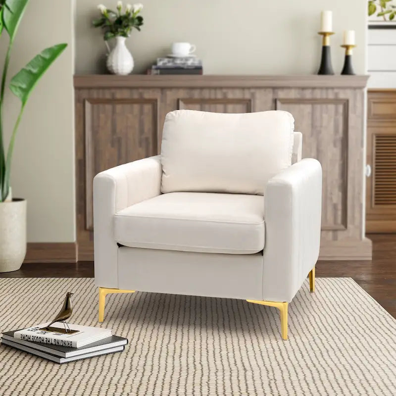 Fauteuil d'appoint club en velours gris/beige – À l'unité ou en lot de 2
