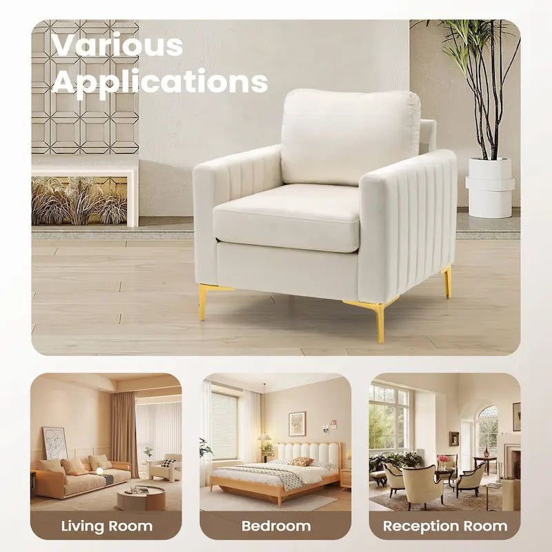 Fauteuil d'appoint club en velours gris/beige – À l'unité ou en lot de 2