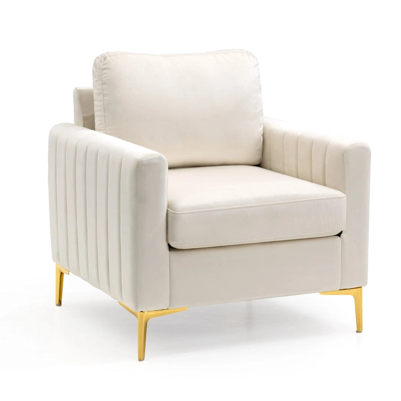 Fauteuil d'appoint club en velours gris/beige – À l'unité ou en lot de 2