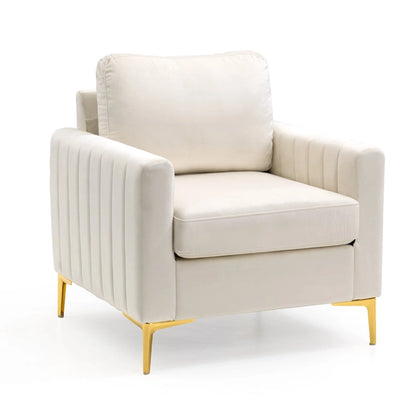Fauteuil d'appoint club en velours gris/beige – À l'unité ou en lot de 2