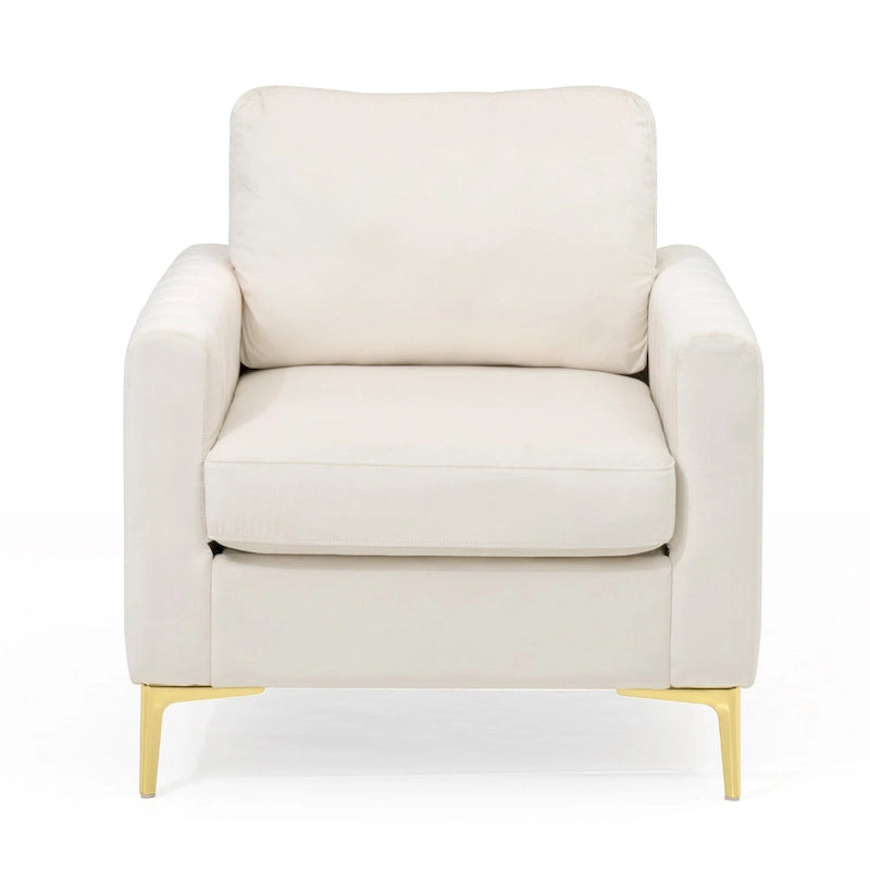 Fauteuil d'appoint club en velours gris/beige – À l'unité ou en lot de 2