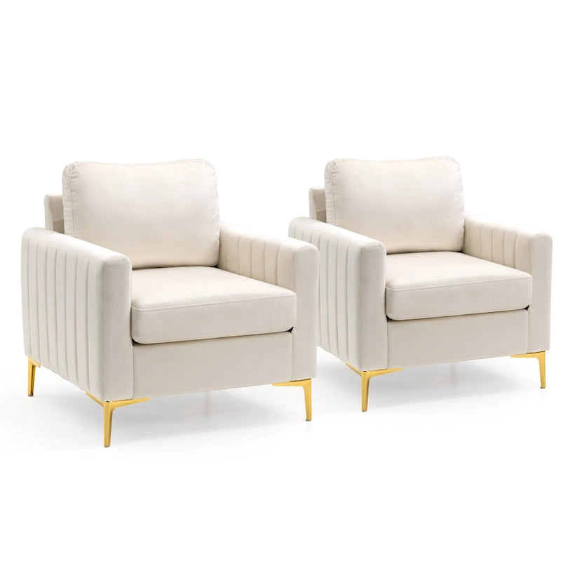 Fauteuil d'appoint club en velours gris/beige – À l'unité ou en lot de 2