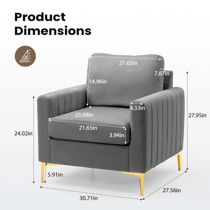 Fauteuil d'appoint club en velours gris/beige – À l'unité ou en lot de 2