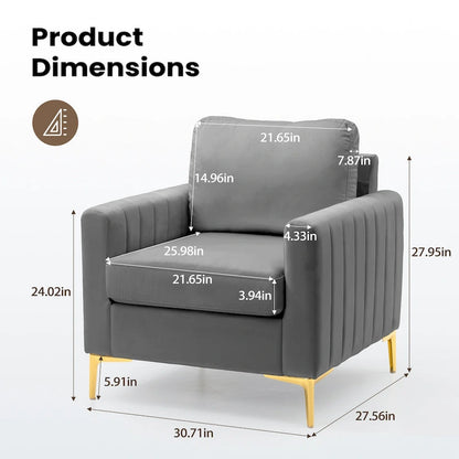 Fauteuil d'appoint club en velours gris/beige – À l'unité ou en lot de 2
