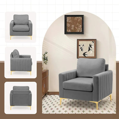 Fauteuil d'appoint club en velours gris/beige – À l'unité ou en lot de 2