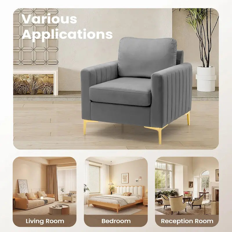 Fauteuil d'appoint club en velours gris/beige – À l'unité ou en lot de 2