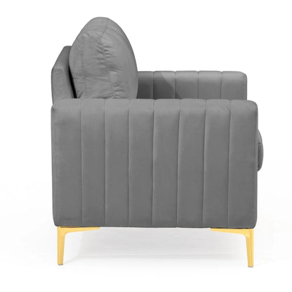 Fauteuil d'appoint club en velours gris/beige – À l'unité ou en lot de 2
