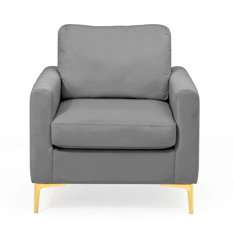 Fauteuil d'appoint club en velours gris/beige – À l'unité ou en lot de 2