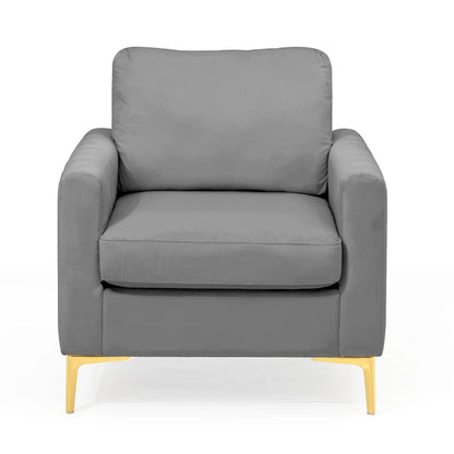 Fauteuil d'appoint club en velours gris/beige – À l'unité ou en lot de 2