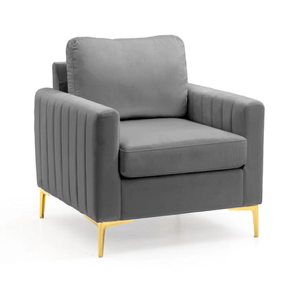 Fauteuil d'appoint club en velours gris/beige – À l'unité ou en lot de 2