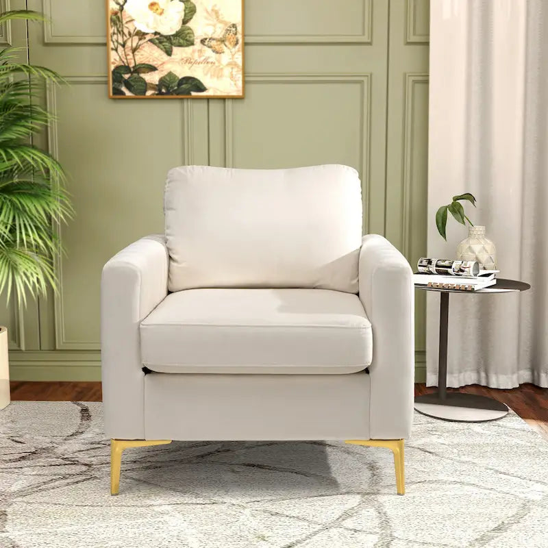 Fauteuil d'appoint club en velours gris/beige – À l'unité ou en lot de 2